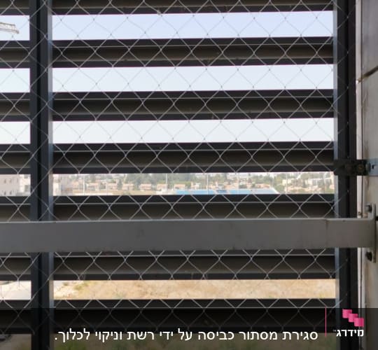 רשת מתכת על חלון למניעת כניסת יונים